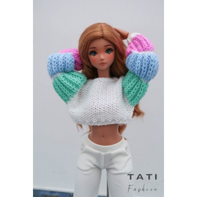 Crop Jumper with Puffed Sleeves in Color Block Style for Smart Doll
