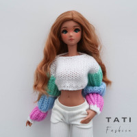 Crop Jumper with Puffed Sleeves in Color Block Style for Smart Doll