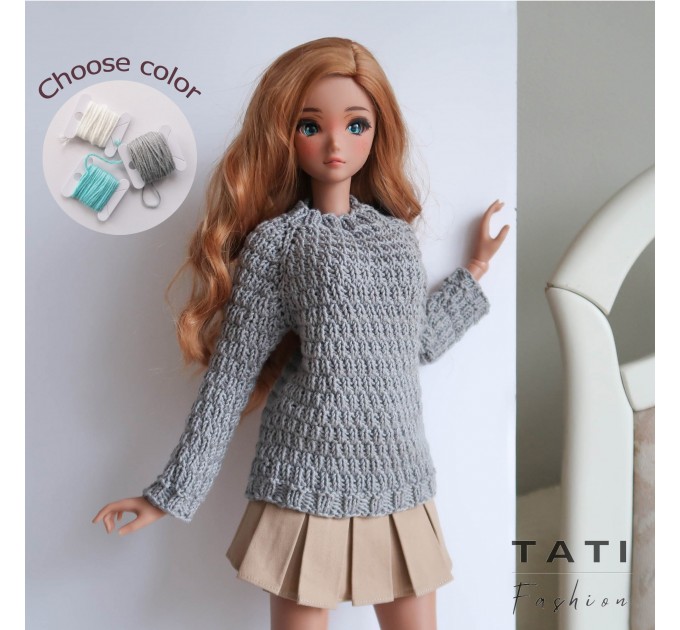 Gray Raglan Sweater for Smart Doll