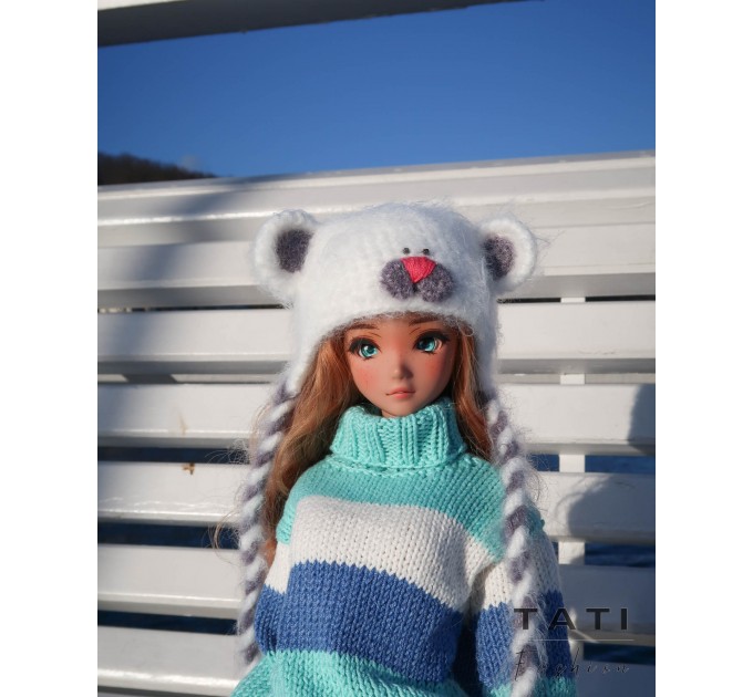 White bear fluffy hat for Smart Doll